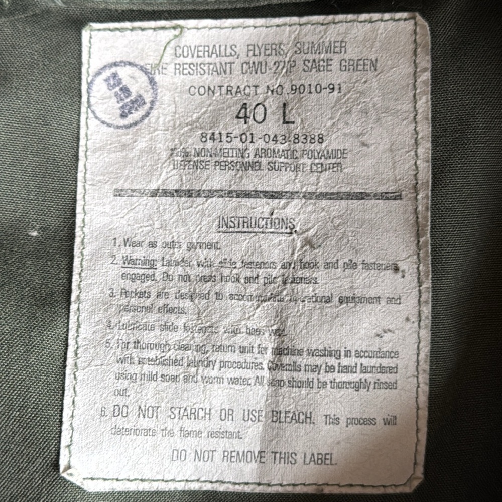 TOP GUN MILITARY FIGHTER PILOT UNIFORM FLIGHT SUIT NAVY USAF MENS 40L, CWU-27P. - Picture 13 of 15